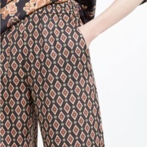 ZARA Patterned Wide-Leg Jumpsuit Pants — Brown Geo Print